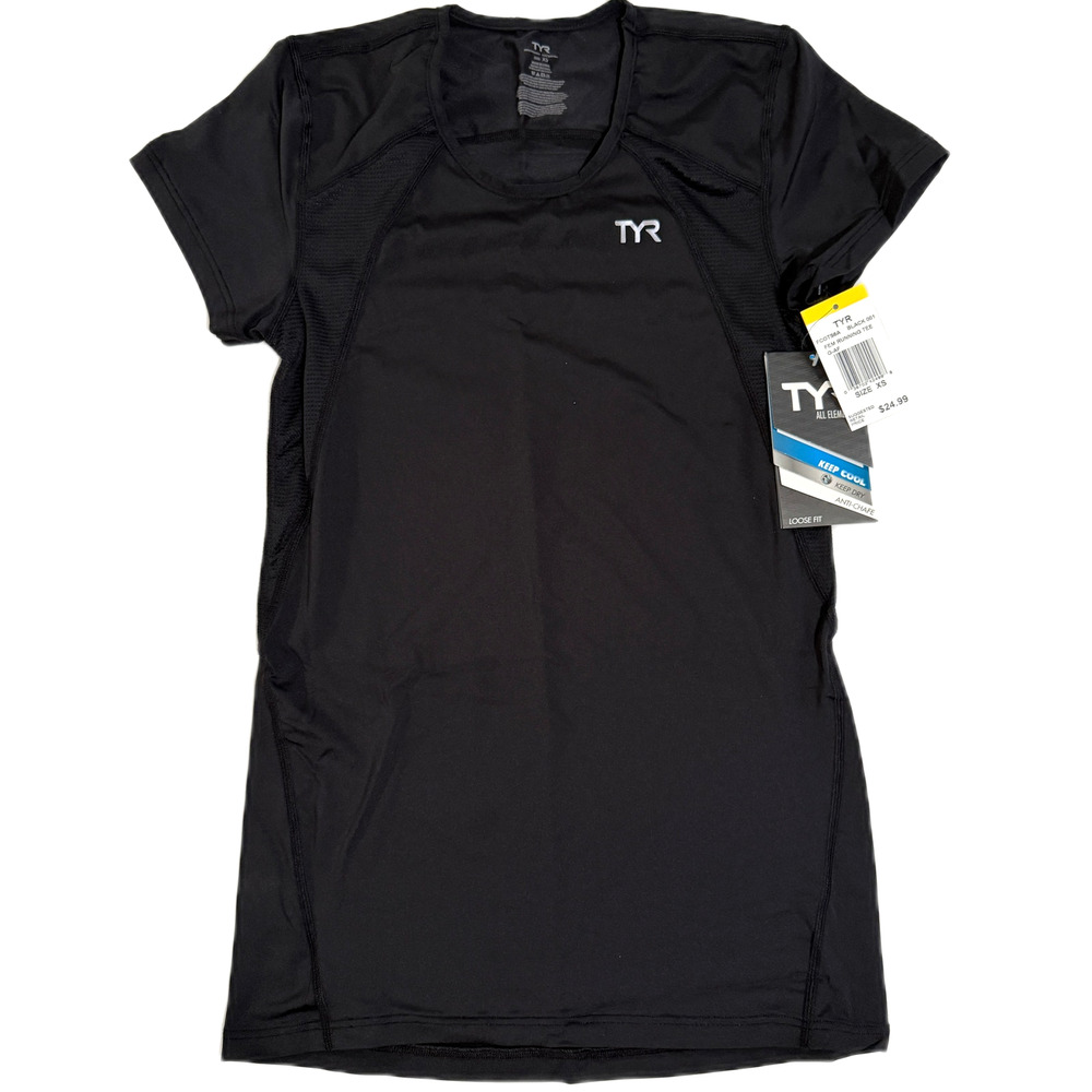 TYR All Elements Womens Running Tee Top - Black FCOTS6A - Size Small - Keep Cool